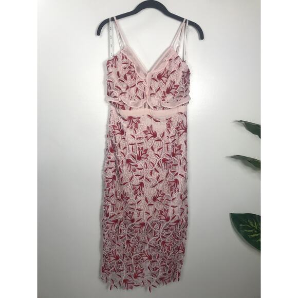 Bardot Women's 6 / Small Pink Red Lace Dress Date Night Wedding Guest Delicate - Picture 1 of 11